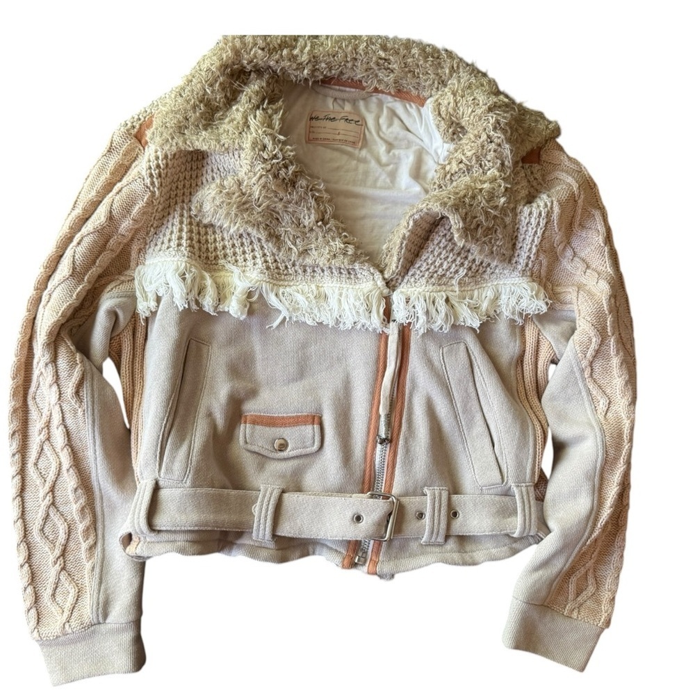 New ▶️ Free People ◀️ We the Free Cozy Knit Mix Moto Jacket NWOT Retail $398 - Picture 9 of 17